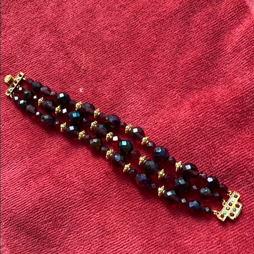 Antique Royal Ruby Rhinestone Triple Bracelet New - image 5